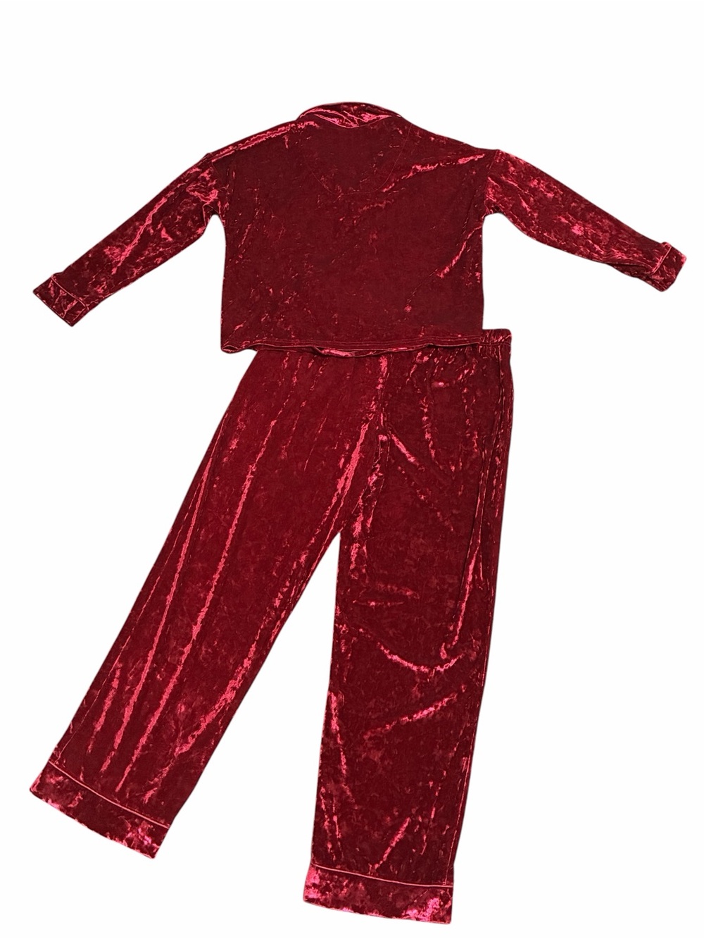 Lord & Taylor Large Pajama Set Velvet Crushed Velveteen Red Sleep Lounge Velour - Picture 4 of 14